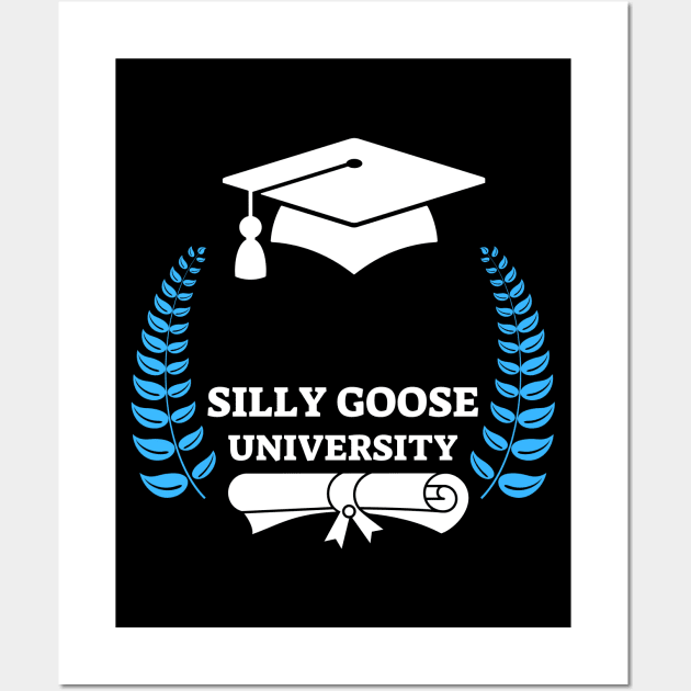 Silly Goose University - White Design With Blue Details Wall Art by Double E Design